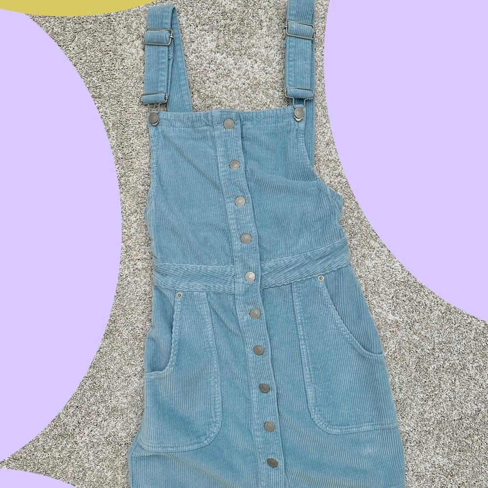 The Cords & Co - Ester Mini Dress Corduroy Overall Denim Blue - Size XS